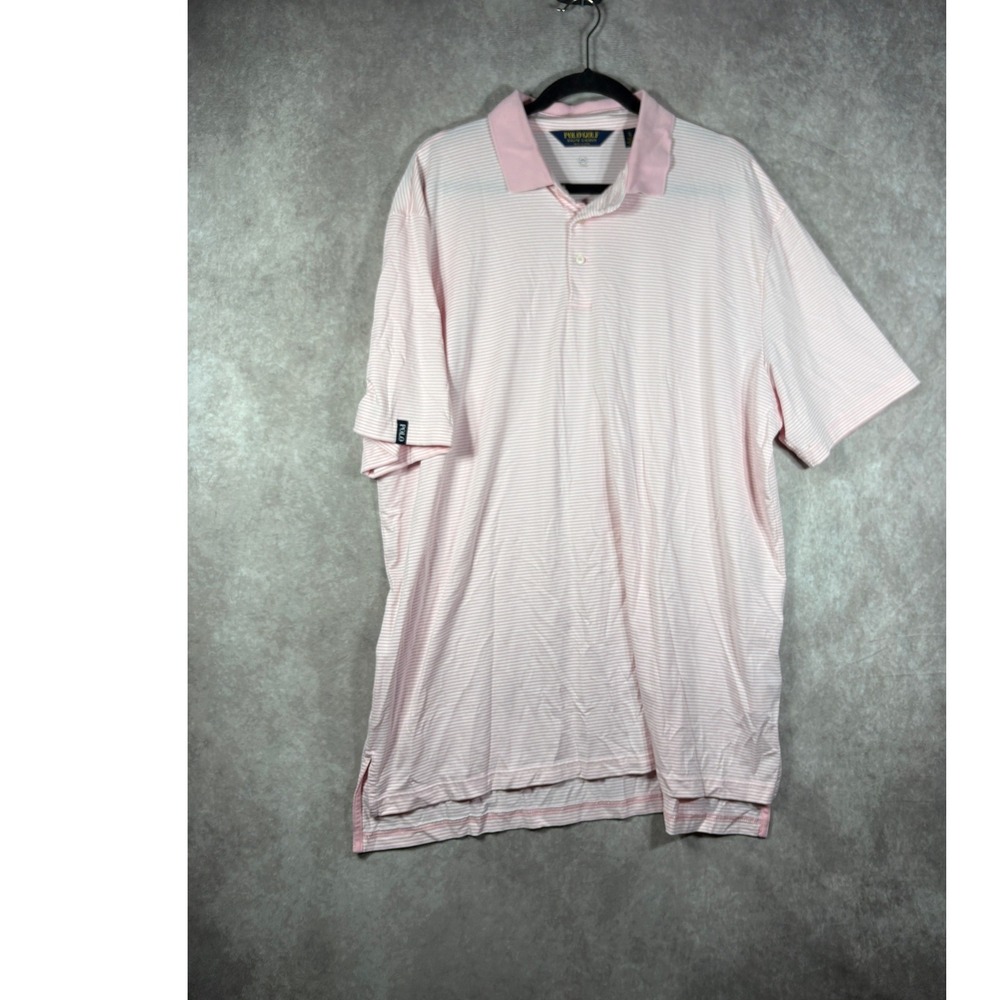 Polo Golf Ralph Lauren Polo Shirt Mens XL Pink White Striped Short Sleeve Casual